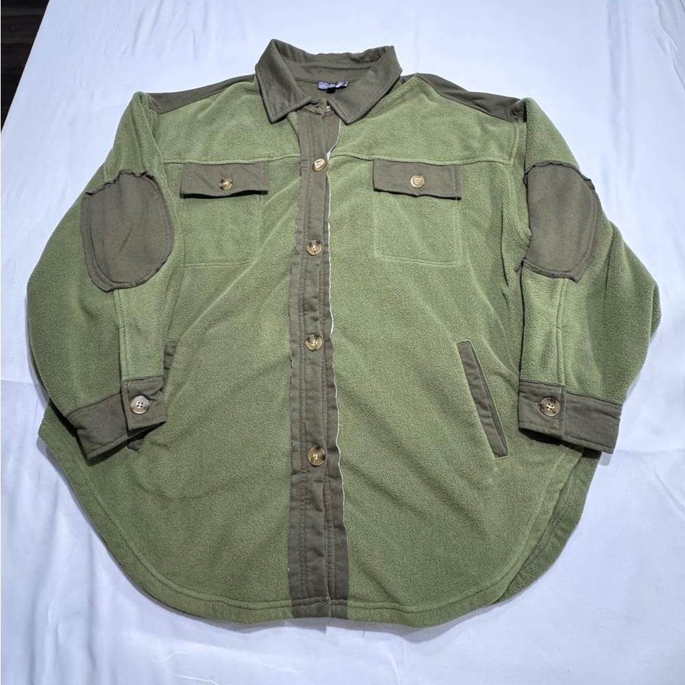 HUDSON GRAY FLEECE SHACKET. PROFESSOR ELBOW PATCHES. GREAT CONDITION SIZE M/L